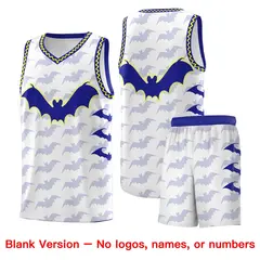 White Fluorescent Yellow Bat Pattern Halloween Basketball Jersey 7