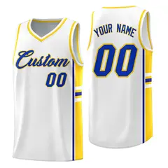 White Fluorescent Yellow Color Block Basketball Jersey 1