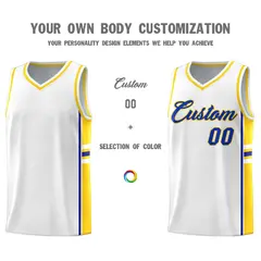 White Fluorescent Yellow Color Block Basketball Jersey 3