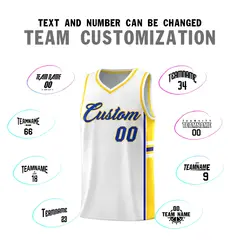 White Fluorescent Yellow Color Block Basketball Jersey 4