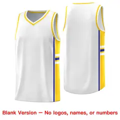 White Fluorescent Yellow Color Block Basketball Jersey 6