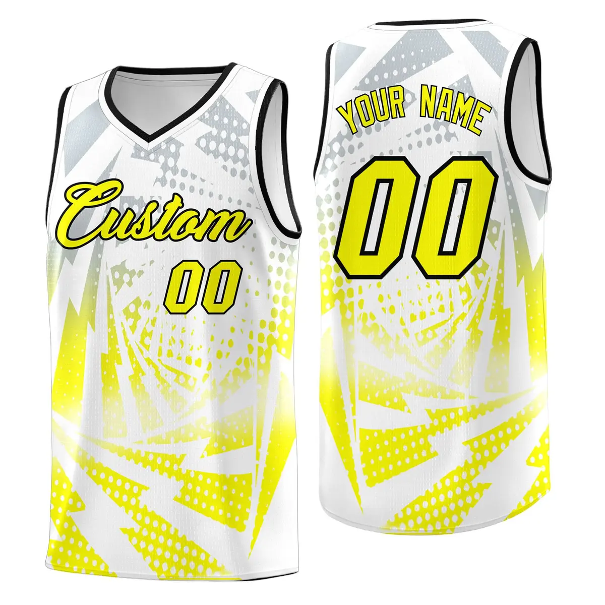 White Fluorescent Yellow Lightning Halftone Dot Basketball Jersey