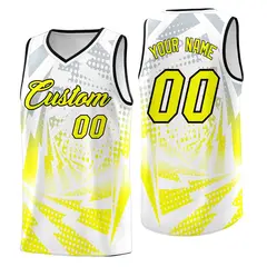 White Fluorescent Yellow Lightning Halftone Dot Basketball Jersey 1