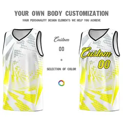 White Fluorescent Yellow Lightning Halftone Dot Basketball Jersey 3