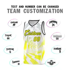 White Fluorescent Yellow Lightning Halftone Dot Basketball Jersey 4