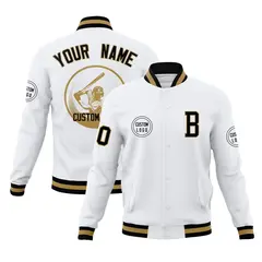 White Full-Snap Varsity Letterman Baseball Jacket Coat