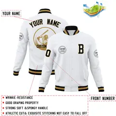 White Full-Snap Varsity Letterman Baseball Jacket Coat 4