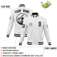 White Full-Snap Varsity Letterman Baseball Jacket Coat 4