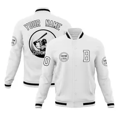 White Full-Snap Varsity Letterman Baseball Jacket Coat