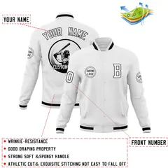 White Full-Snap Varsity Letterman Baseball Jacket Coat 4