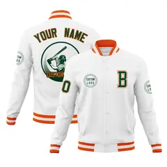 White Full-Snap Varsity Letterman Baseball Jacket Coat 1