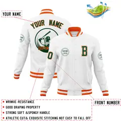 White Full-Snap Varsity Letterman Baseball Jacket Coat 4
