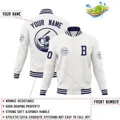White Full-Snap Varsity Letterman Baseball Jacket Coat 4