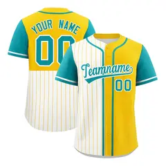 White Gold and Aqua Pinstripe Raglan Baseball Jersey 1