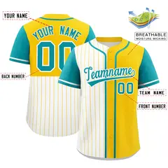 White Gold and Aqua Pinstripe Raglan Baseball Jersey 2