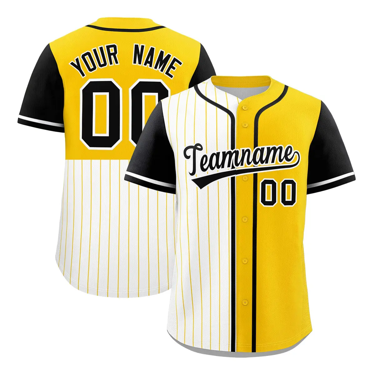 White Gold and Black Pinstripe Raglan Baseball Jersey