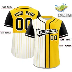 White Gold and Black Pinstripe Raglan Baseball Jersey 2
