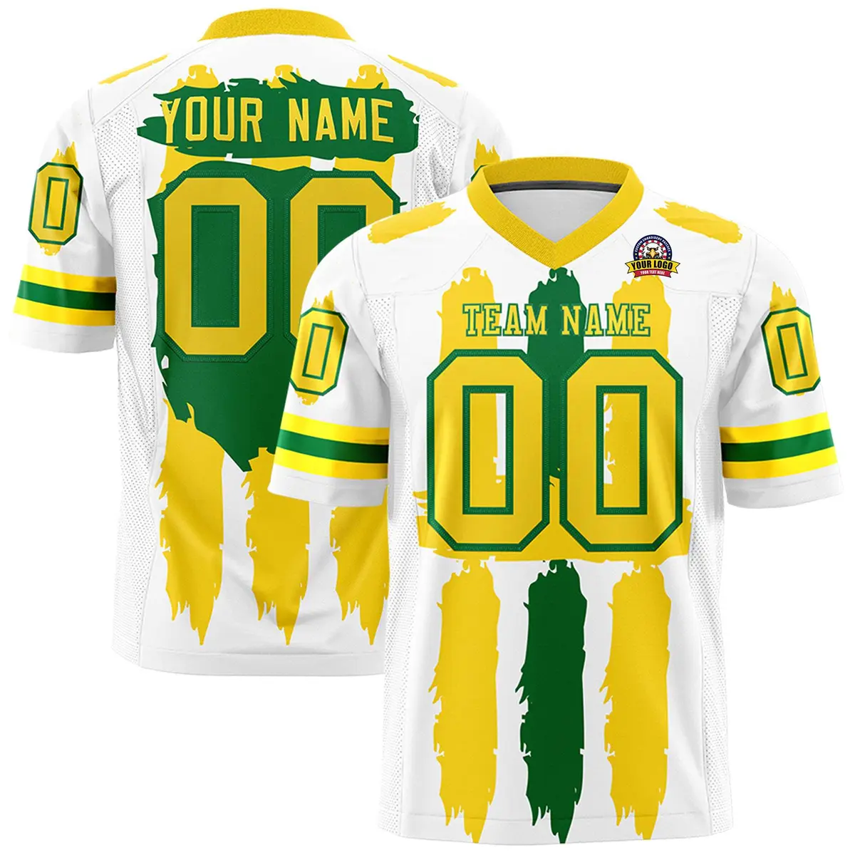 White Gold and Kelly Green Graffiti Flag Football Jersey