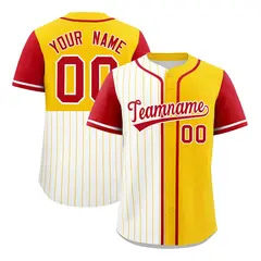 White Gold and Red Pinstripe Raglan Baseball Jersey 1