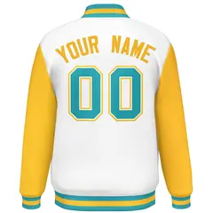 White Gold-Aqua Raglan Varsity Letterman Baseball Jacket 4