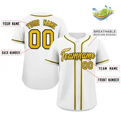 White Gold-Black Classic Style Baseball Jersey 2