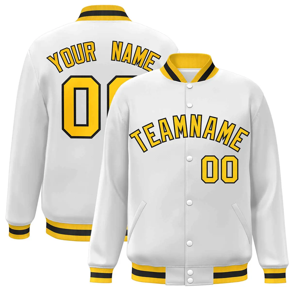 White Gold-Black Classic Varsity Full-Snap Letterman Jacket