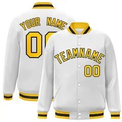 White Gold-Black Classic Varsity Full-Snap Letterman Jacket 1