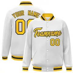 White Gold-Black Classic Varsity Full-Snap Letterman Jacket 1