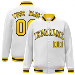 White Gold-Black Classic Varsity Full-Snap Letterman Jacket 1