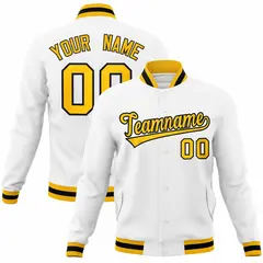White Gold-Black Classic Varsity Full-Snap Letterman Jacket