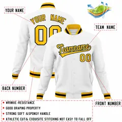White Gold-Black Classic Varsity Full-Snap Letterman Jacket 4