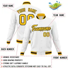 White Gold-Black Classic Varsity Full-Snap Letterman Jacket 4
