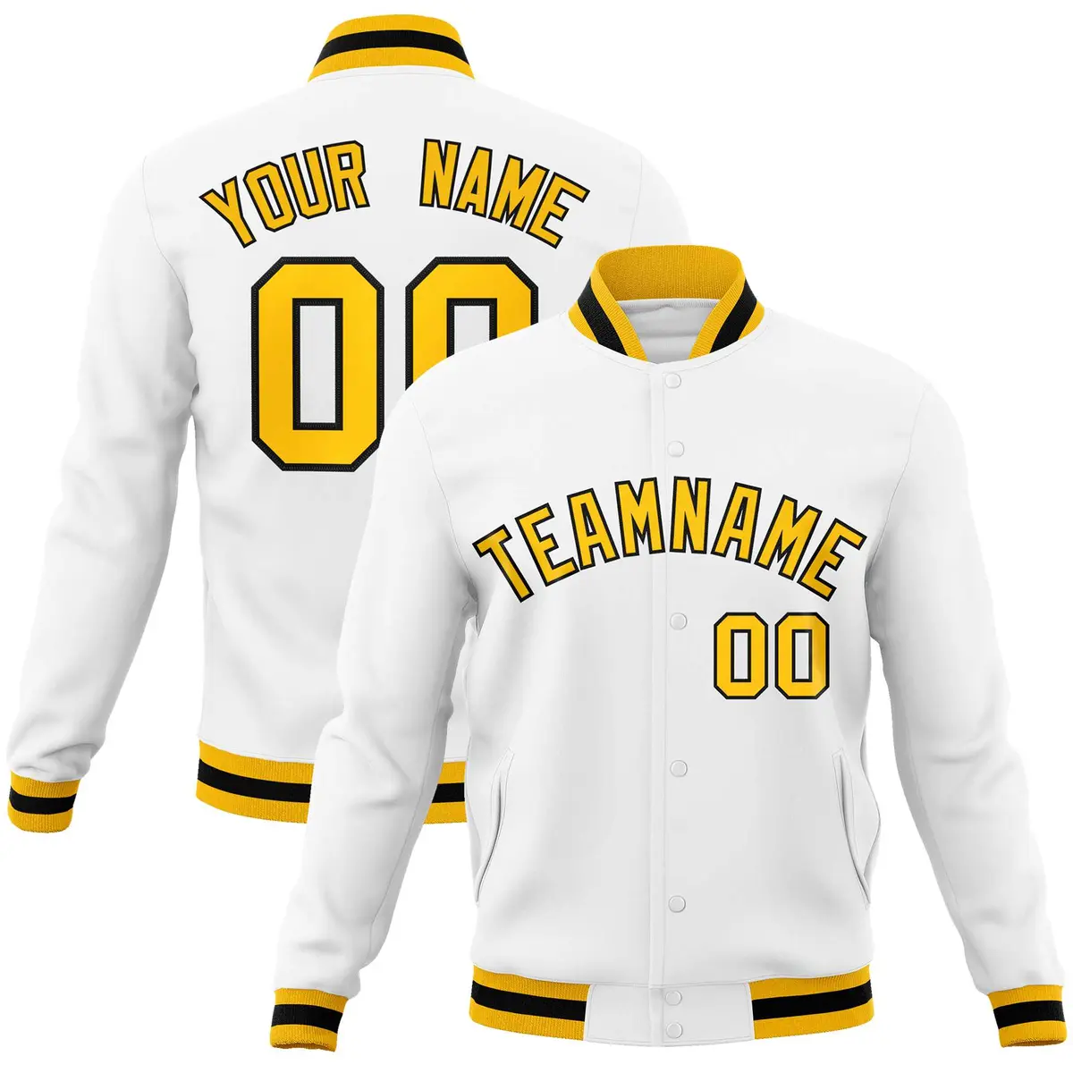 White Gold-Black Classic Varsity Full-Snap Letterman Jacket