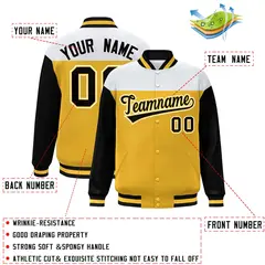 White Gold-Black Color Block Letterman Varsity Baseball Jacket 2