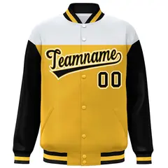 White Gold-Black Color Block Letterman Varsity Baseball Jacket 3