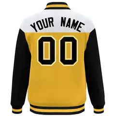 White Gold-Black Color Block Letterman Varsity Baseball Jacket 4