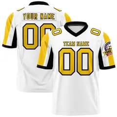 White Gold-Black Color Block Raglan Sleeves Football Jersey