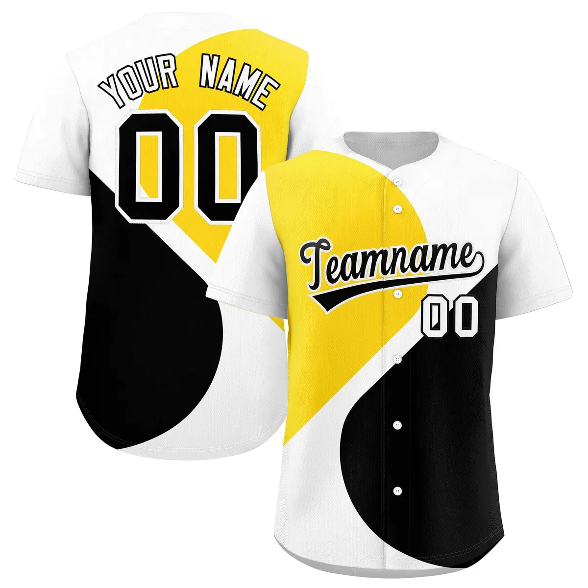 White Gold-Black Half Heart Color Block Baseball Jersey