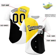 White Gold-Black Half Heart Color Block Baseball Jersey 2