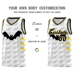 White Gold Black Halloween Bat Pattern Basketball Jersey 3
