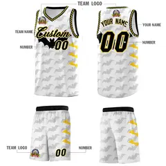 White Gold Black Halloween Bat Pattern Basketball Jersey 5