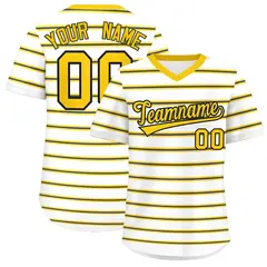 White Gold-Black Horizontal Stripe Pullover Baseball Jersey