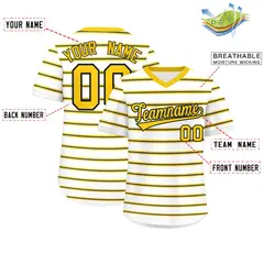 White Gold-Black Horizontal Stripe Pullover Baseball Jersey 2