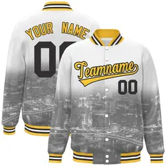 White Gold Black Pittsburgh Skyline Varsity Full-Snap Jacket