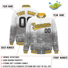 White Gold Black Pittsburgh Skyline Varsity Full-Snap Jacket 2