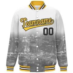White Gold Black Pittsburgh Skyline Varsity Full-Snap Jacket 3