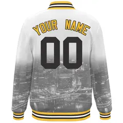 White Gold Black Pittsburgh Skyline Varsity Full-Snap Jacket 4