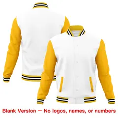 White Gold Black Raglan Full-Snap Letterman Cotton Jacket 6