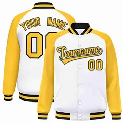 White Gold-Black Raglan Varsity Letterman Full-Snap Jacket