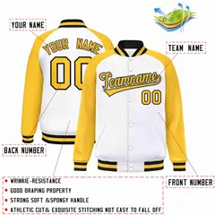 White Gold-Black Raglan Varsity Letterman Full-Snap Jacket 2